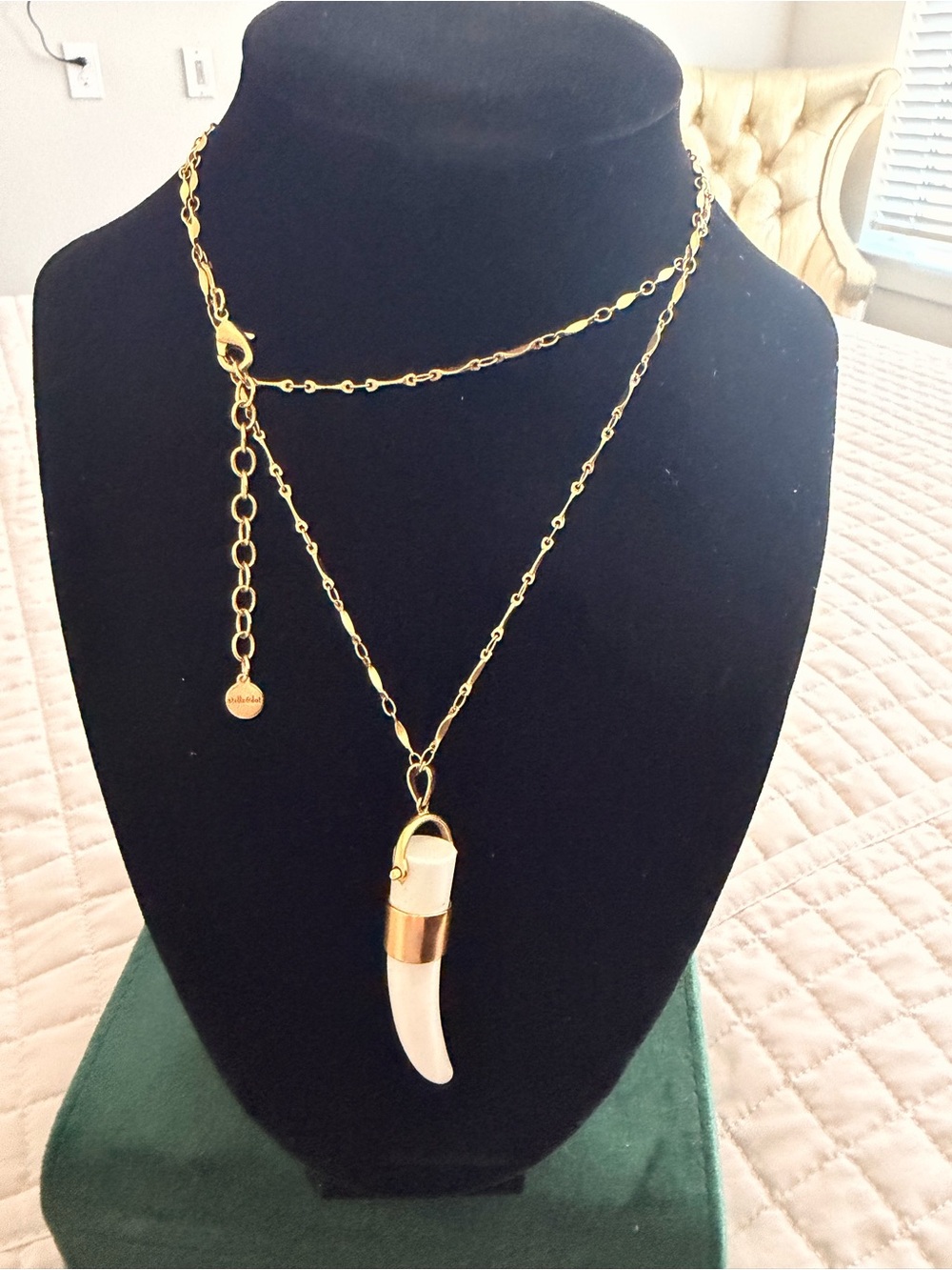 Gold-Tone Horn Pendant Layered Necklace - White Horn Melinda Maria